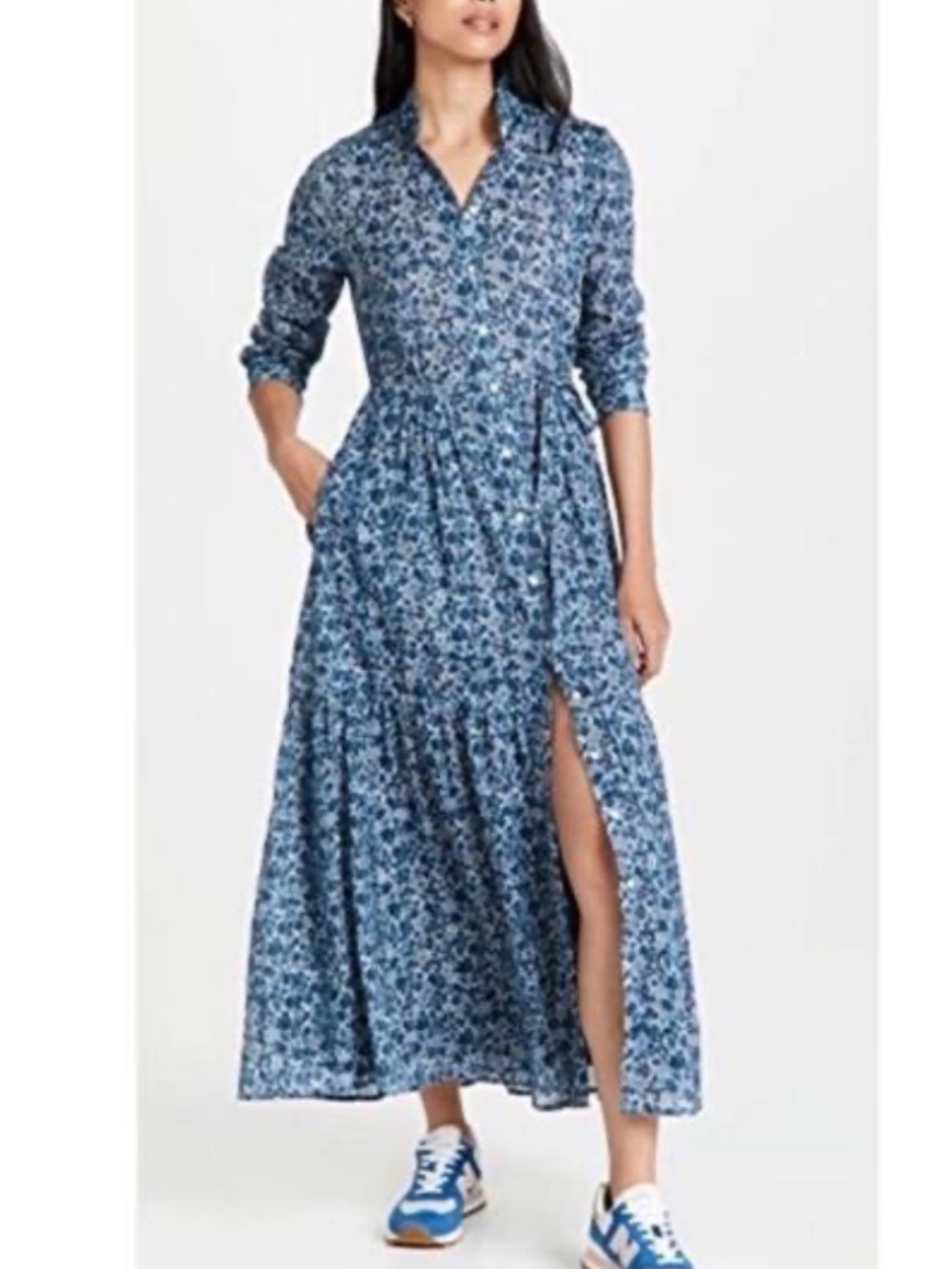 Trovata Birds of Paradis Mamie Blue Floral Long Sleeve Maxi Dress large